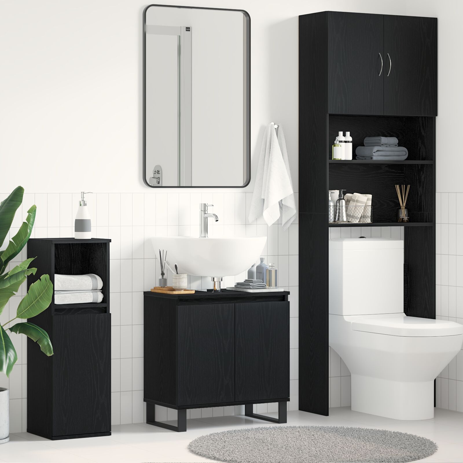 Meuble sous lavabo vidaXL Noir Chêne 58x33x60 cm Bois d'ingénierie Ensembles de mobilier pour salles de bains vidaXL
