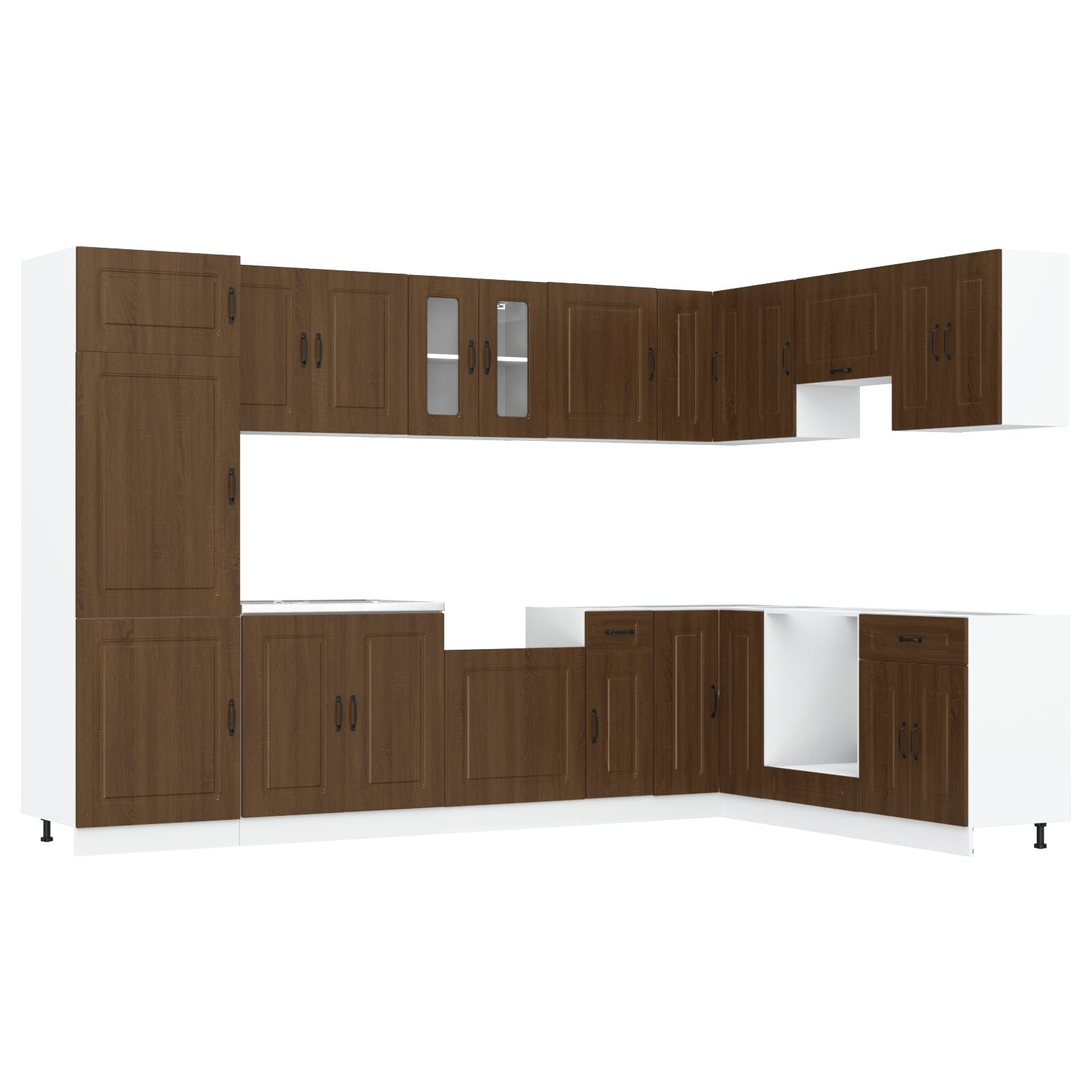 Meuble de cuisine vidaXL ""Kalmar"" avec doubles éviers en bois d oak Meubles de cuisine vidaXL