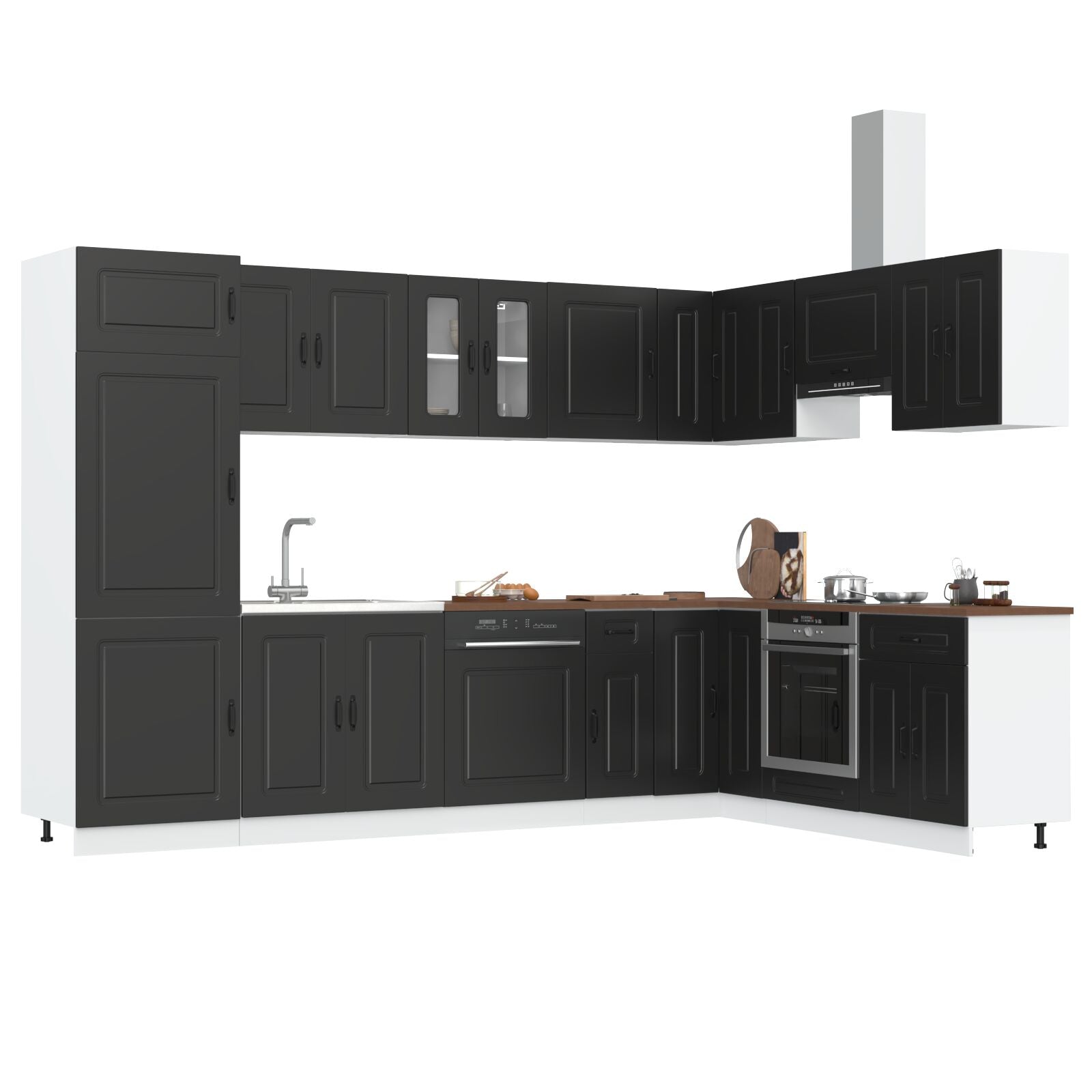 Meuble de cuisine vidaXL ""Kalmar"" avec doubles éviers en bois d'ingénierie noir Meubles de cuisine vidaXL