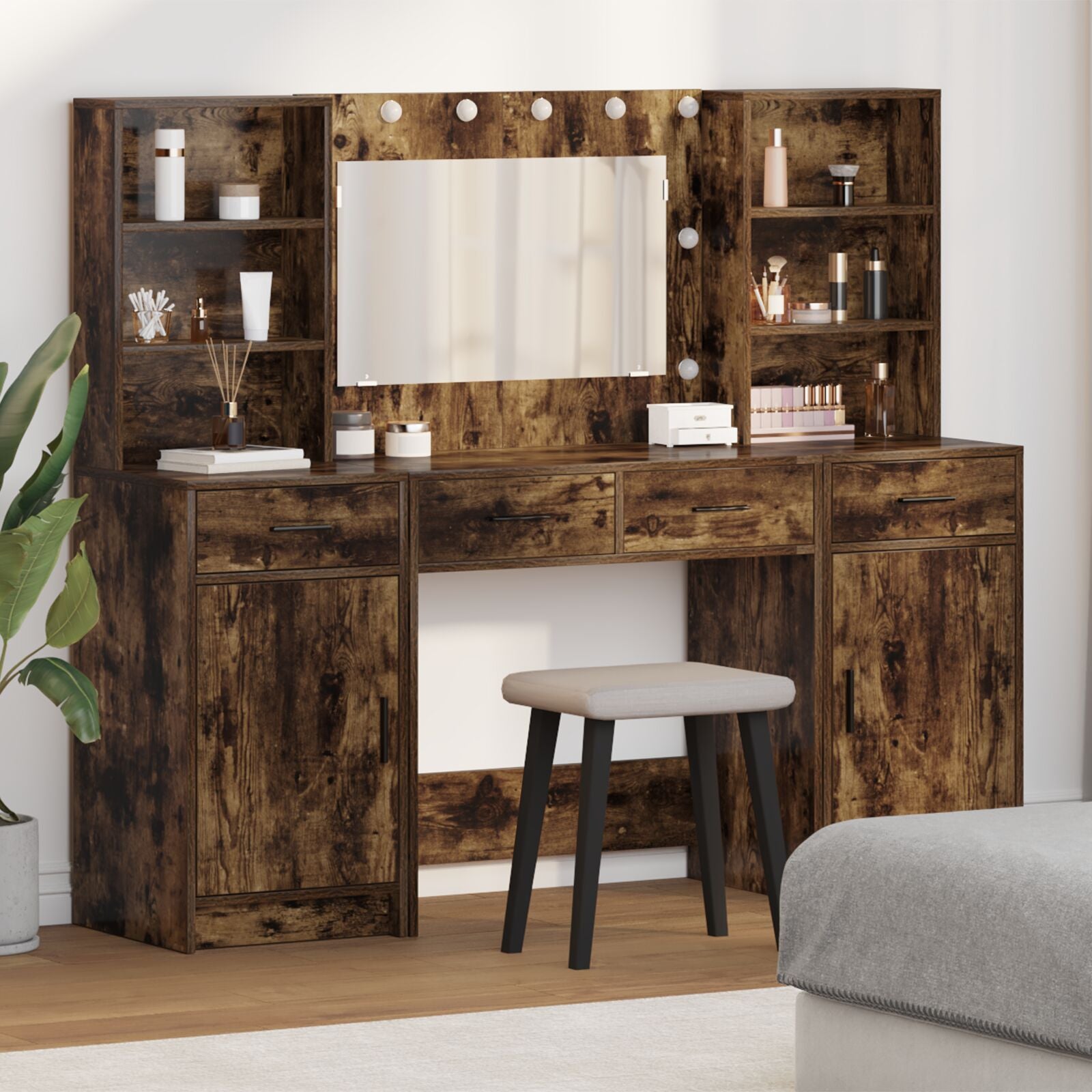 Ensemble de Coiffeuse 3 Pièces en Chêne Fumé en Bois d'Ingénierie Coiffeuses vidaXL