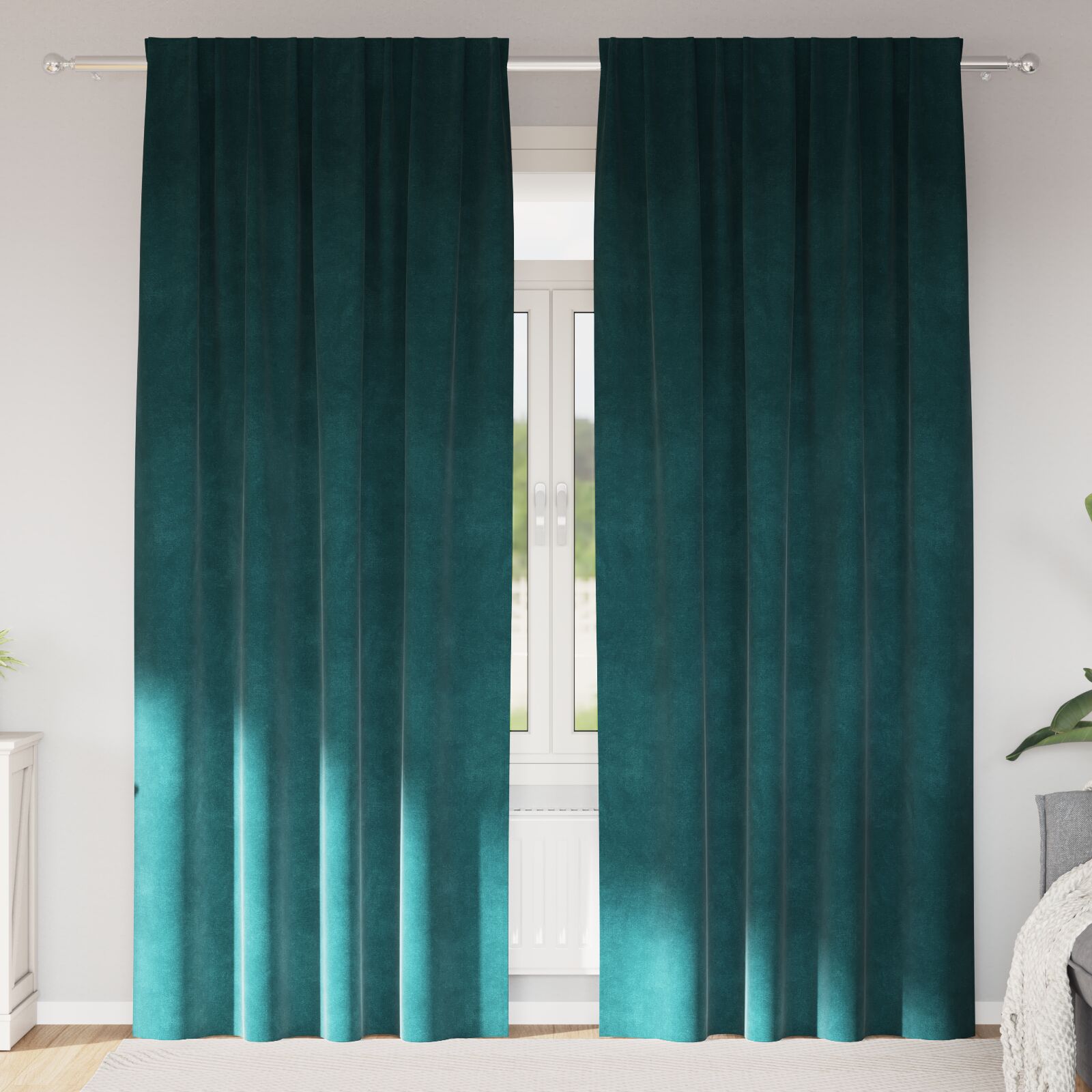 Rideaux occultants vidaXL avec bande supérieure 2 pièces en velours vert foncé Rideaux vidaXL