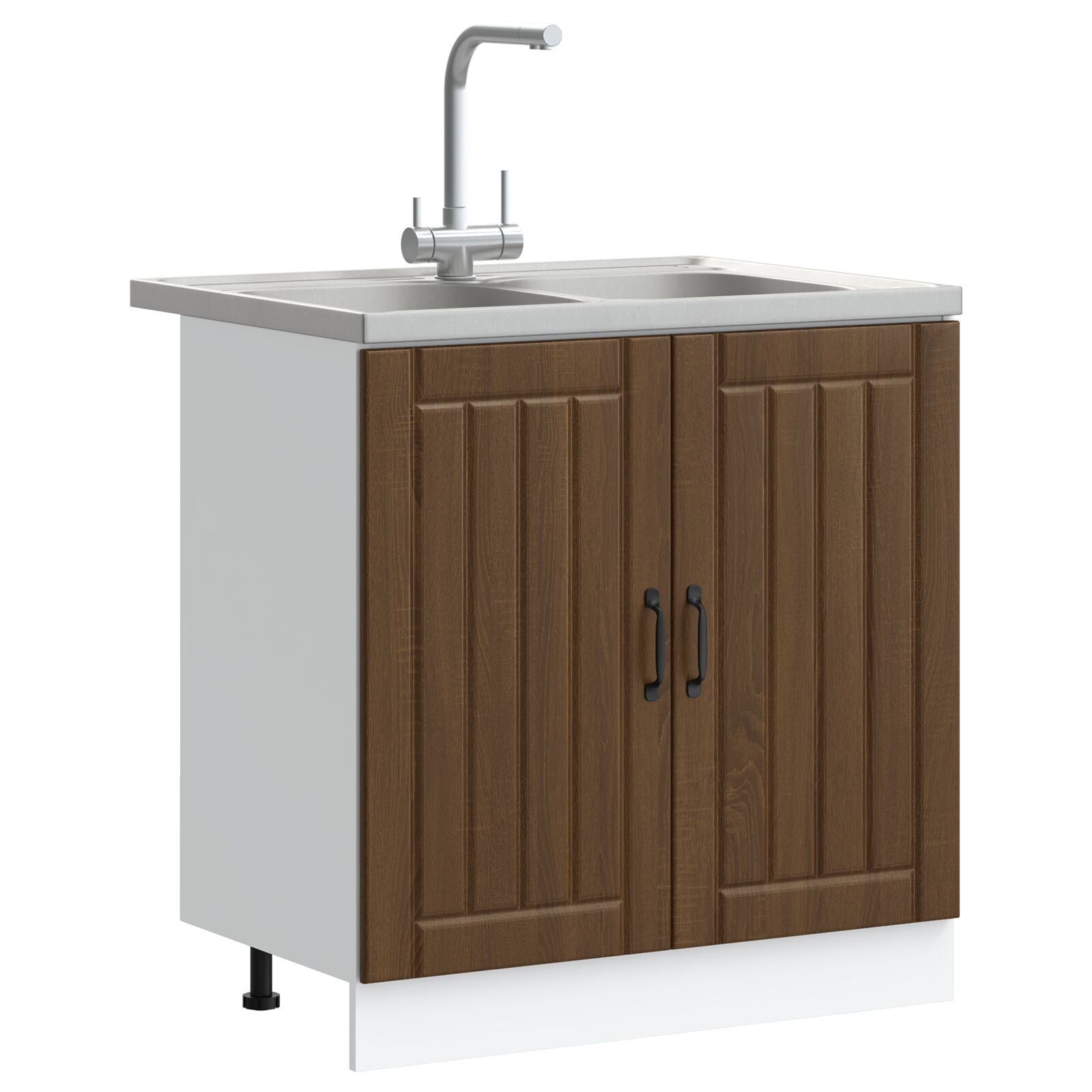 Meuble de cuisine vidaXL ""Lucca"" avec double éviers en chêne marron en bois d'ingénierie Meubles de cuisine vidaXL