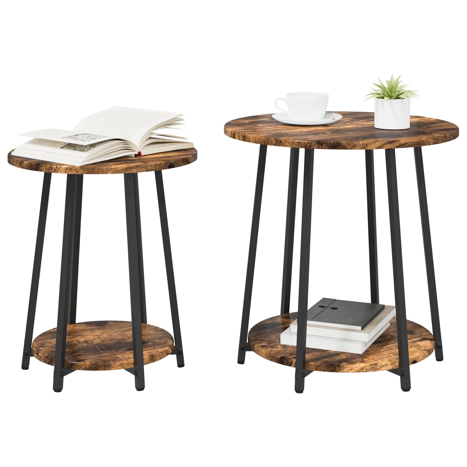 Table d'appoint vidaXL 2 pcs en chêne fumé, bois d'ingénierie et métal Tables d'appoint vidaXL