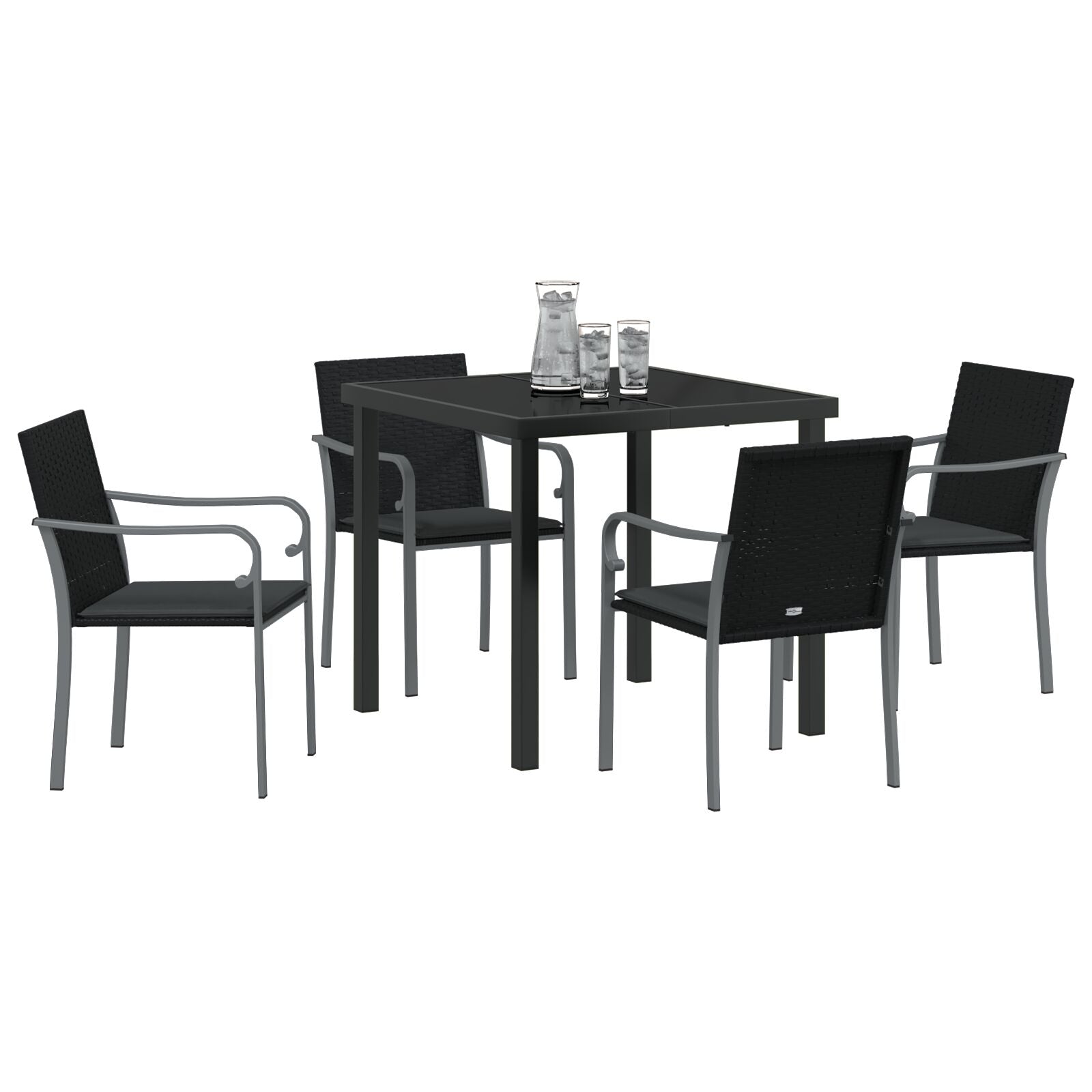 Ensemble de salle à manger de jardin 5 pièces avec coussins en poly rotin noir Chaises de jardin vidaXL