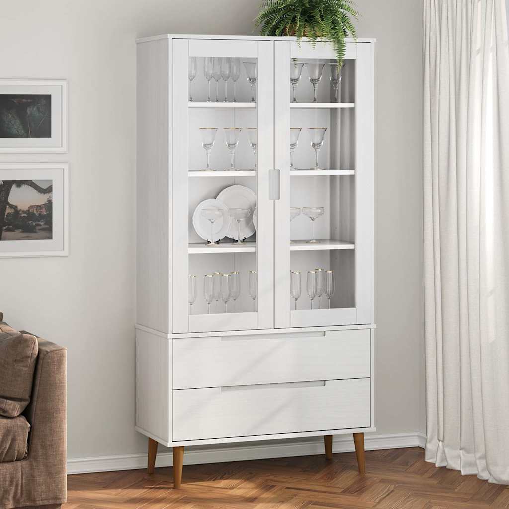 Armoire à vitrine MOLDE Blanc 90x35x175 cm Bois de pin massif - XIOS