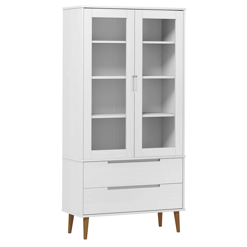 Armoire à vitrine MOLDE Blanc 90x35x175 cm Bois de pin massif - XIOS