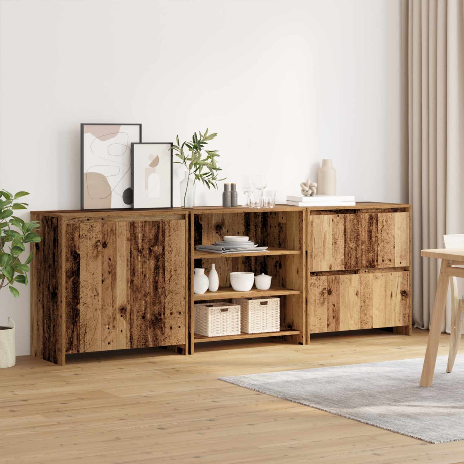Buffet 3 pc Bois ancien 70 x 41 x 75 cm Bois d'ingénierie - XIOS