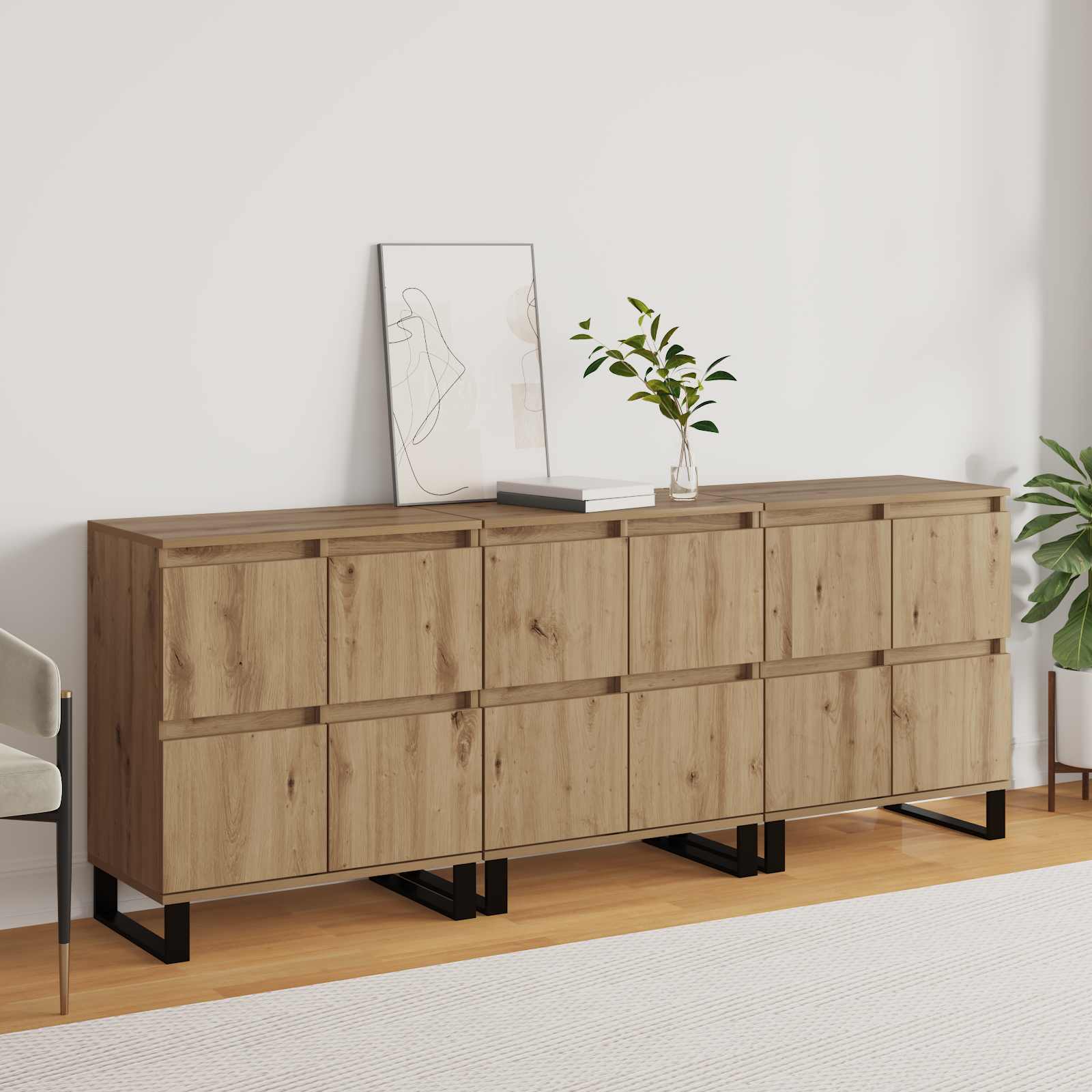 Buffet 3 pc Chêne artisanal 60 x 35 x 70 cm - XIOS