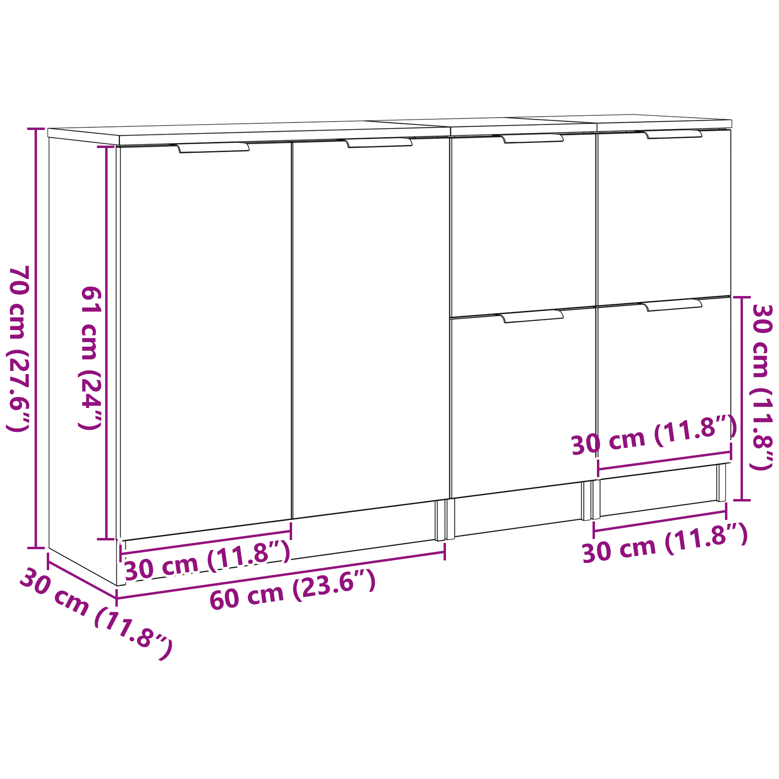 Buffet 3 pc Chêne noir 120 x 30 x 70 cm Bois d'ingénierie - XIOS