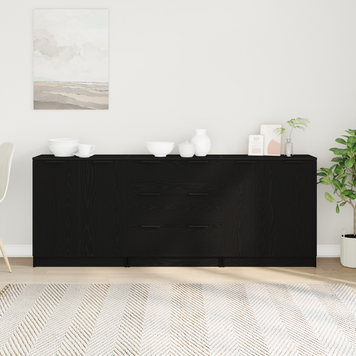 Buffet 3 pc Chêne noir 180 x 30 x 70 cm Bois d'ingénierie - XIOS