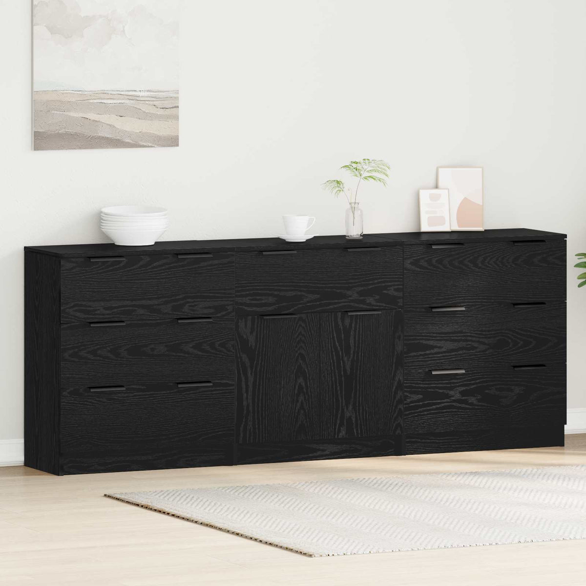 Buffet 3 pc Chêne noir 181 x 30 x 70 cm Bois d’ingénierie - XIOS