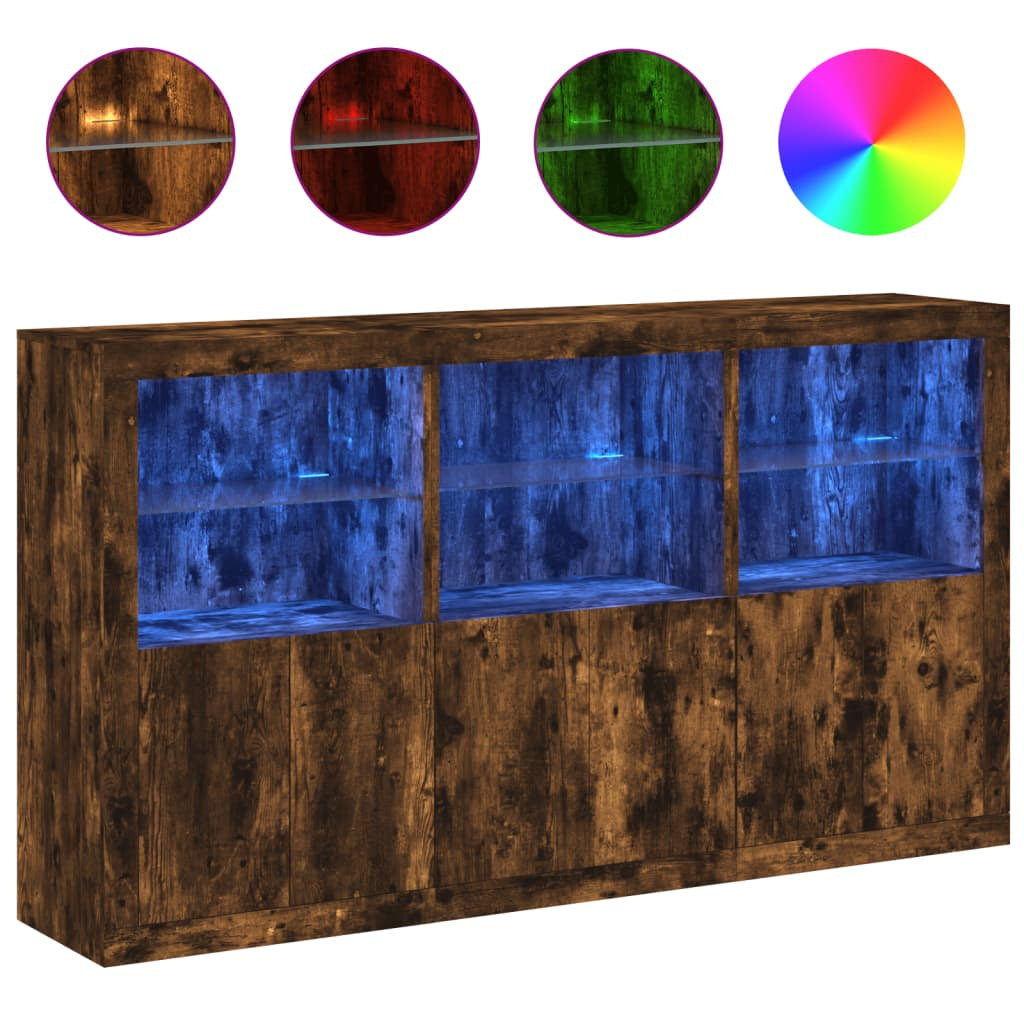 Buffet avec lumières LED chêne fumé 181,5x37x100 cm - XIOS