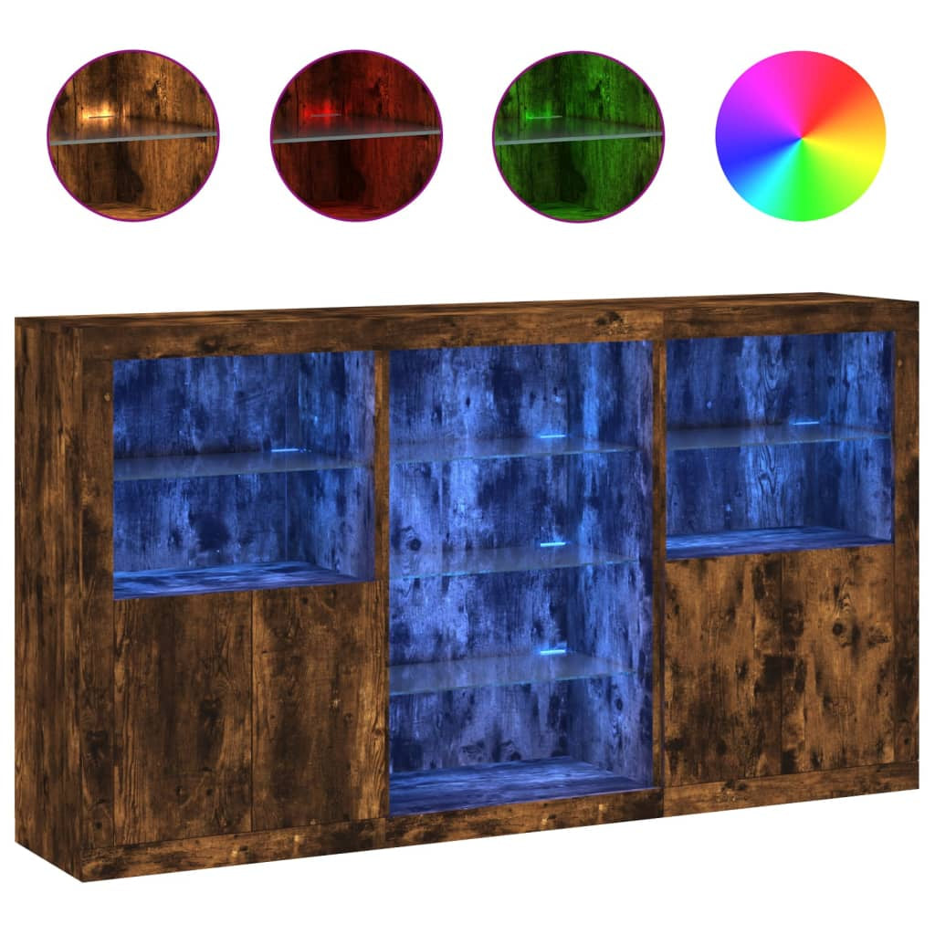 Buffet avec lumières LED chêne fumé 181,5x37x100 cm - XIOS
