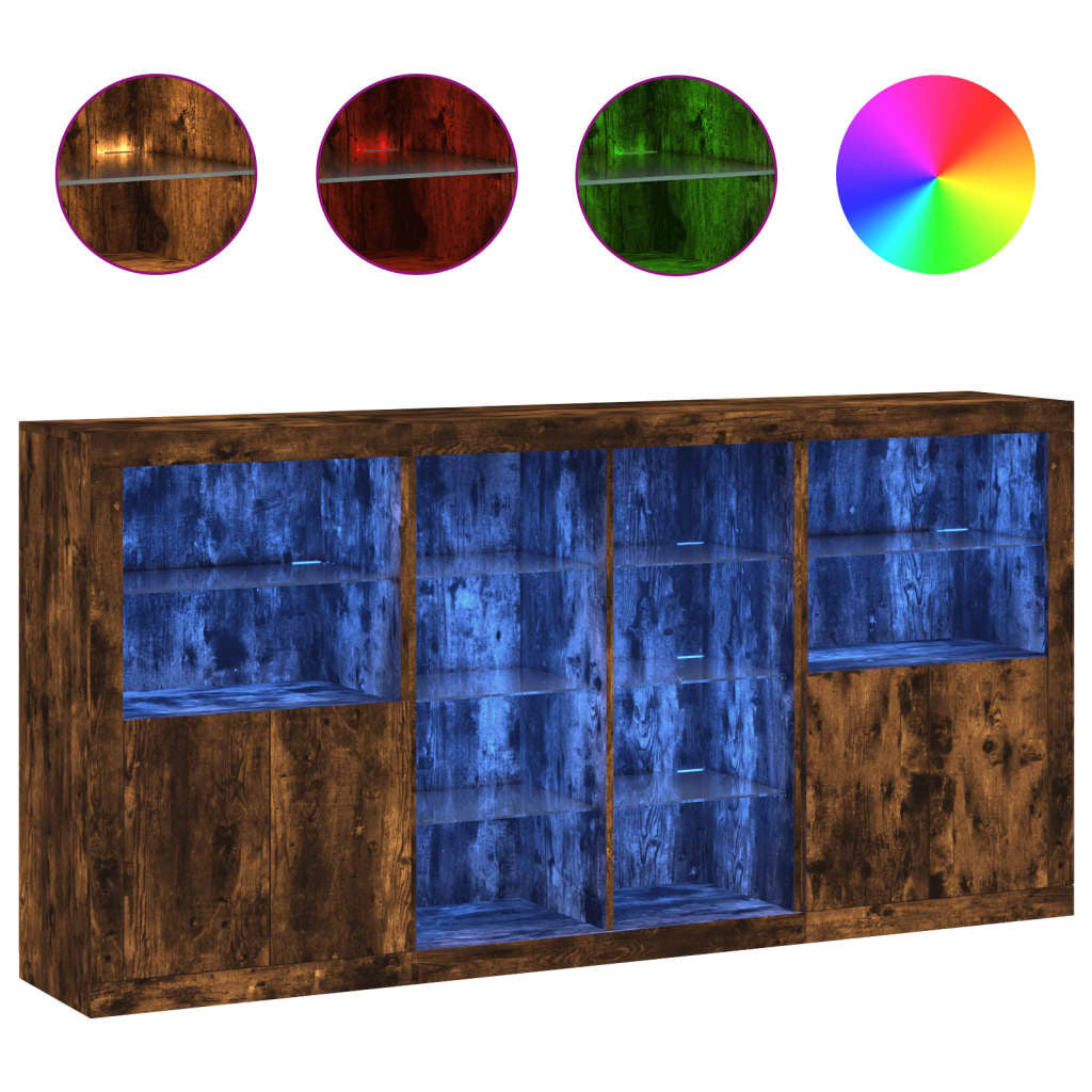 Buffet avec lumières LED chêne fumé 202x37x100 cm - XIOS