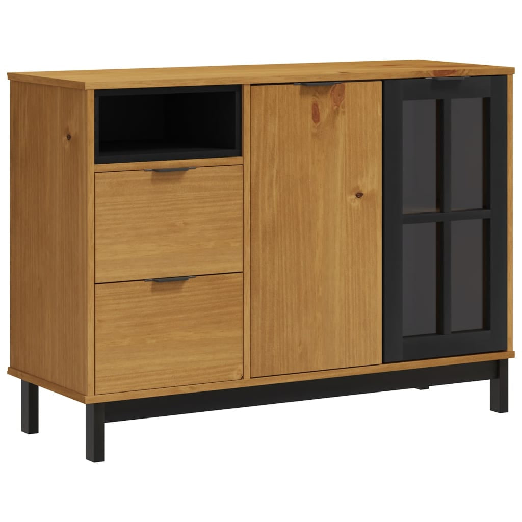 Buffet avec porte vitrée FLAM 110x40x80 cm bois massif de pin - XIOS