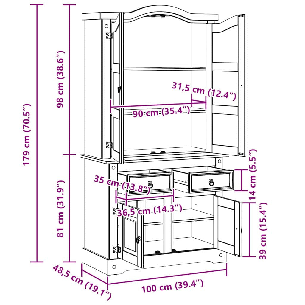Buffet avec tiroir Corona Blanc 100 x 48,5 x 179 cm Pin massif - XIOS