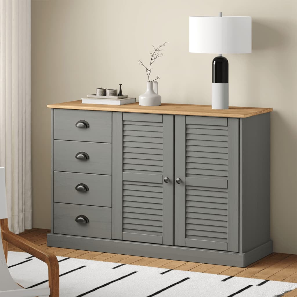 Buffet avec tiroirs VIGO 113x40x75 cm gris bois massif de pin - XIOS