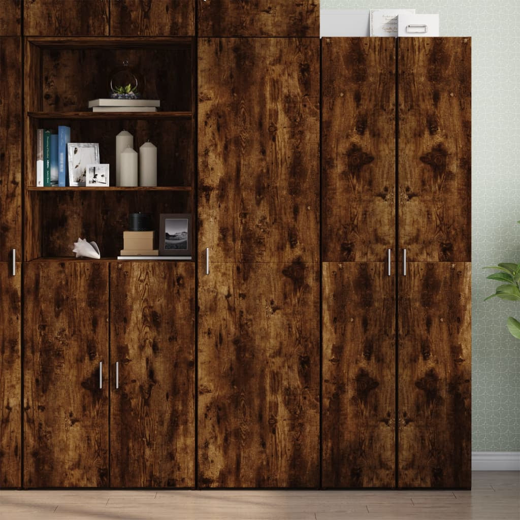 Buffet haut chêne fumé 50x42,5x185 cm bois d’ingénierie - XIOS