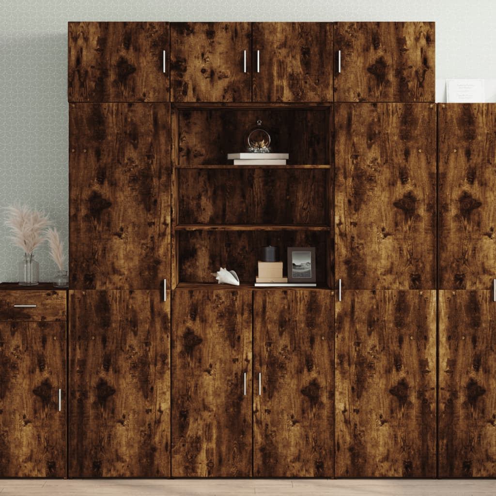 Buffet haut chêne fumé 80x42,5x185 cm bois d’ingénierie - XIOS