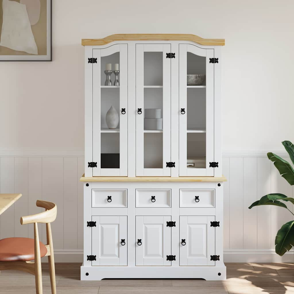 Buffet haut Corona blanc 112x43x191,5 cm bois massif pin mexicain - XIOS