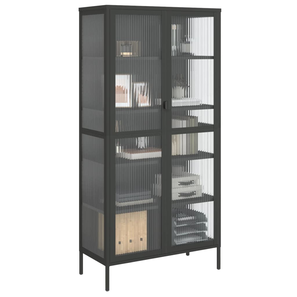 Buffet haut noir 85x40x180 cm verre et acier - XIOS
