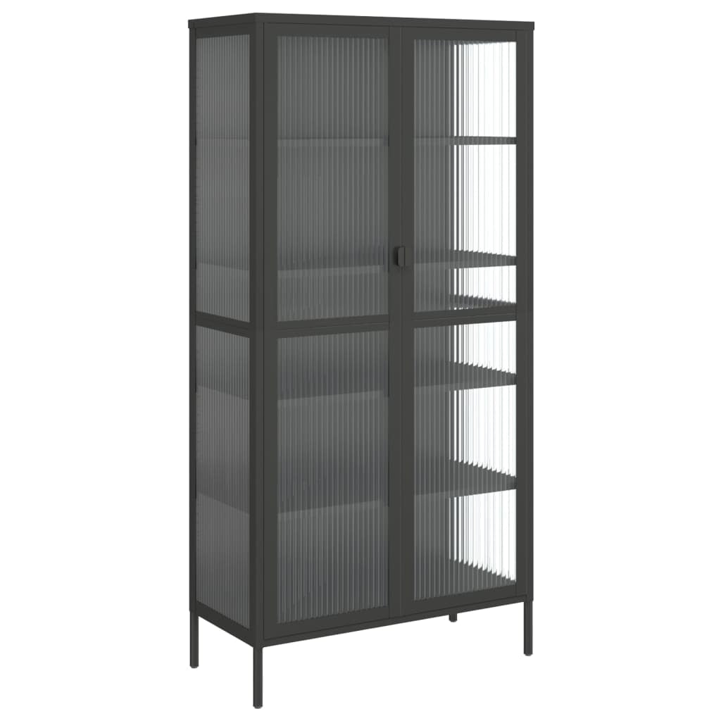 Buffet haut noir 85x40x180 cm verre et acier - XIOS
