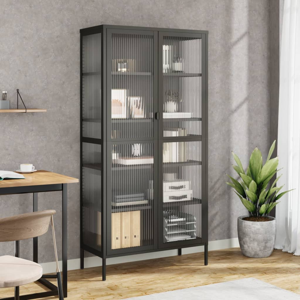 Buffet haut noir 85x40x180 cm verre et acier - XIOS