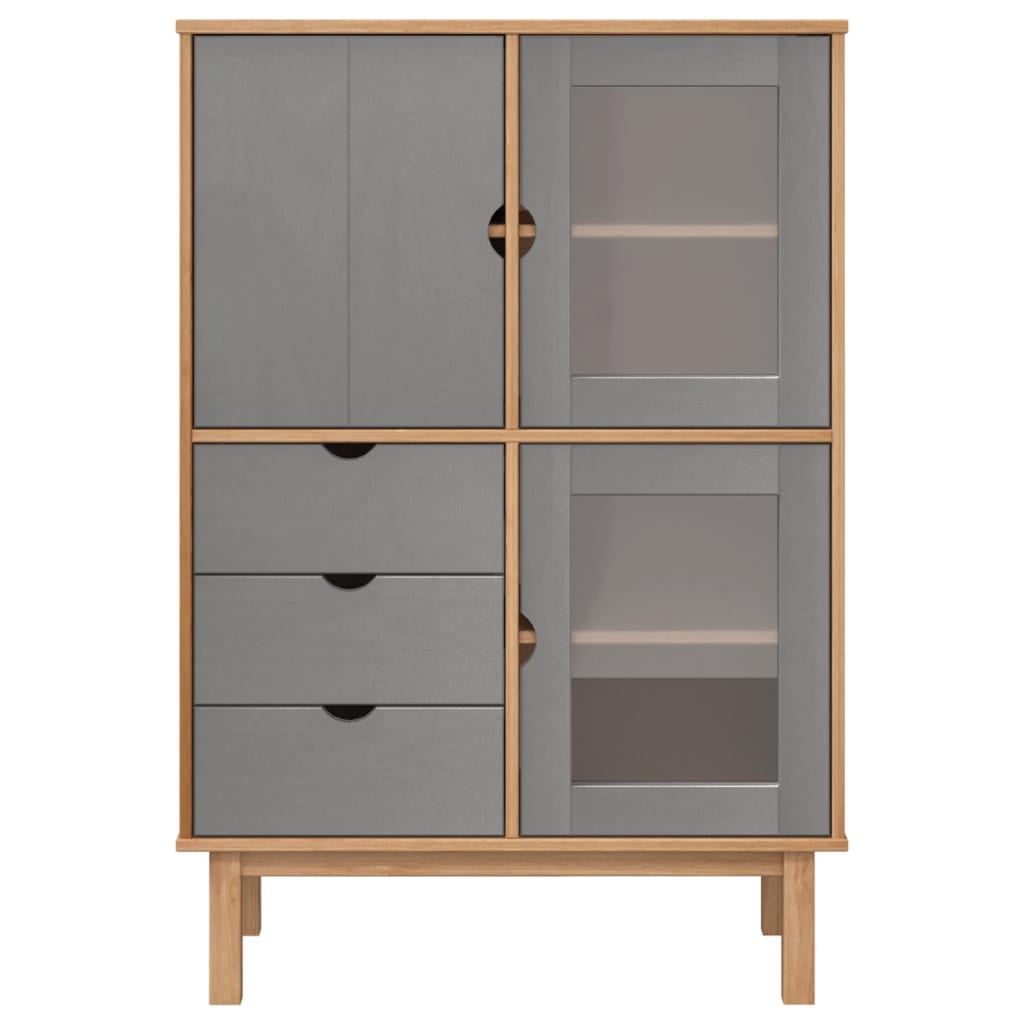 Buffet haut OTTA marron et gris 85x43x125 cm bois massif de pin - XIOS