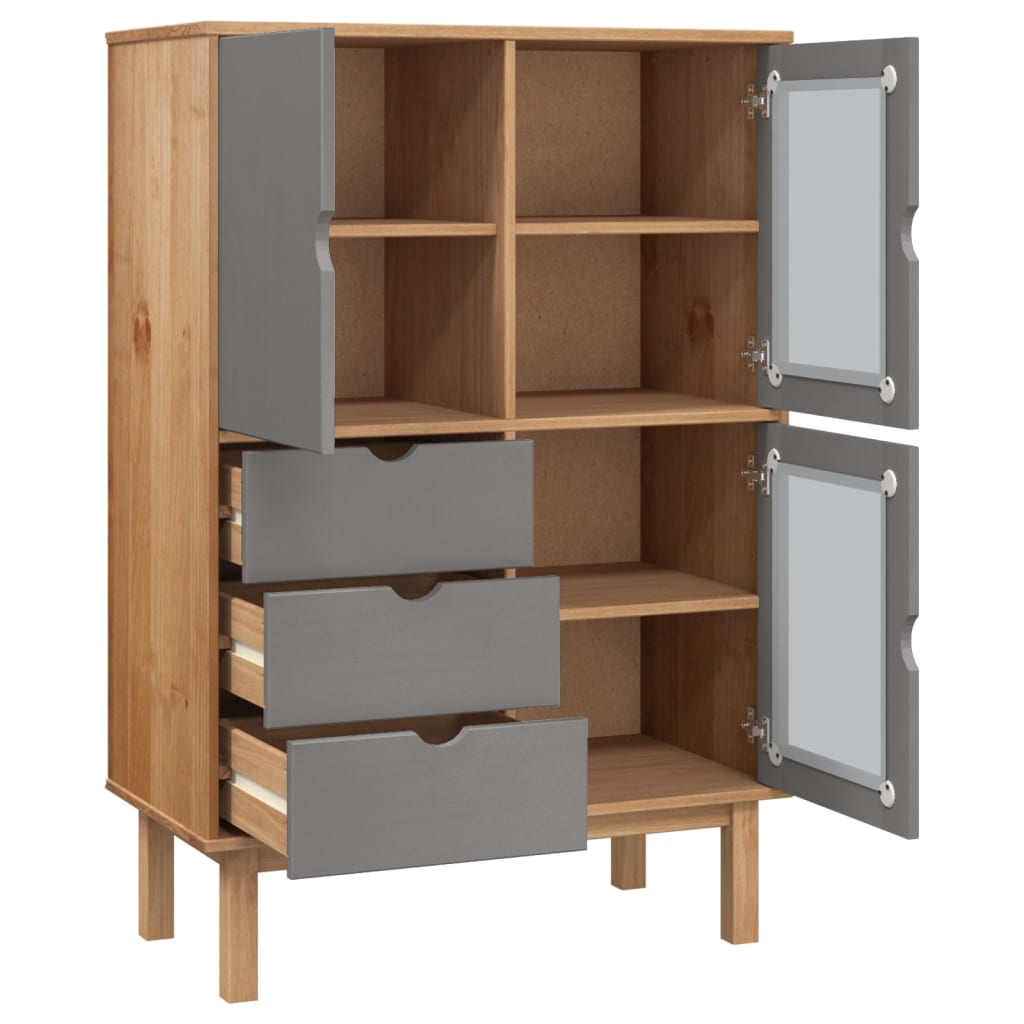 Buffet haut OTTA marron et gris 85x43x125 cm bois massif de pin - XIOS