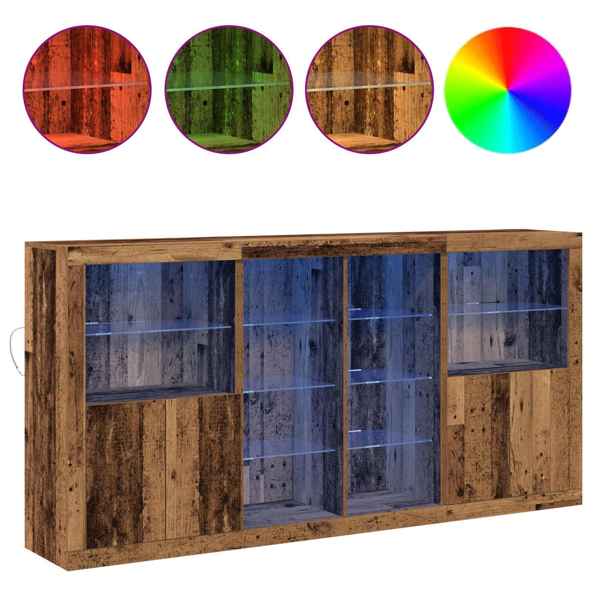Buffet LED 3 pc Bois ancien 202 x 37 x 100 cm Bois d’ingénierie - XIOS