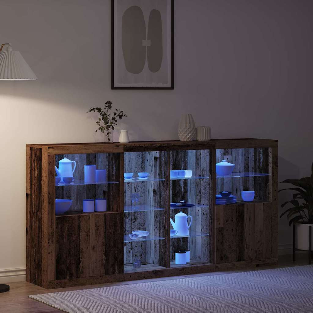 Buffet LED 3 pc Bois ancien 202 x 37 x 100 cm Bois d’ingénierie - XIOS