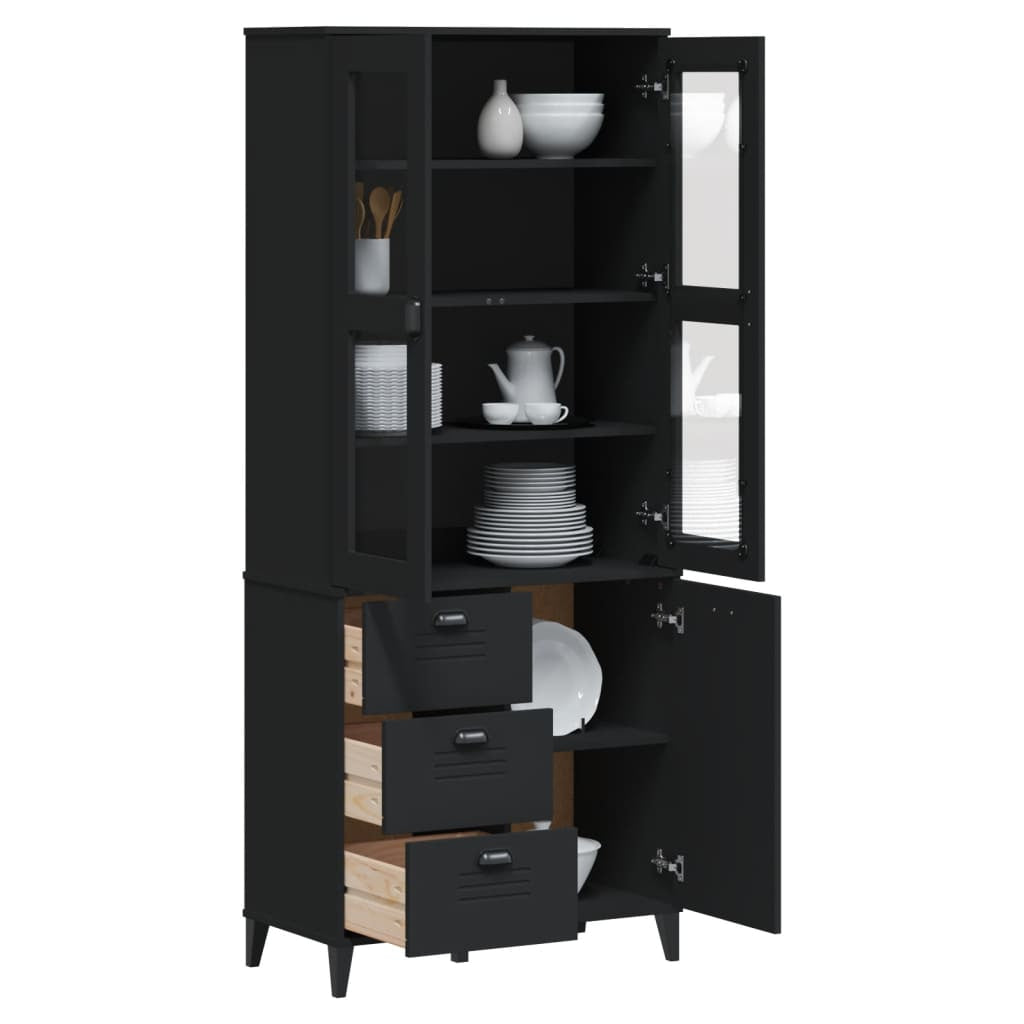 Buffet VIKEN noir 80x40x190 cm bois massif de pin - XIOS