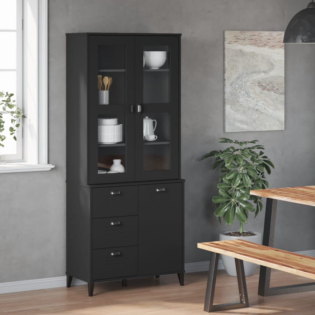 Buffet VIKEN noir 80x40x190 cm bois massif de pin - XIOS
