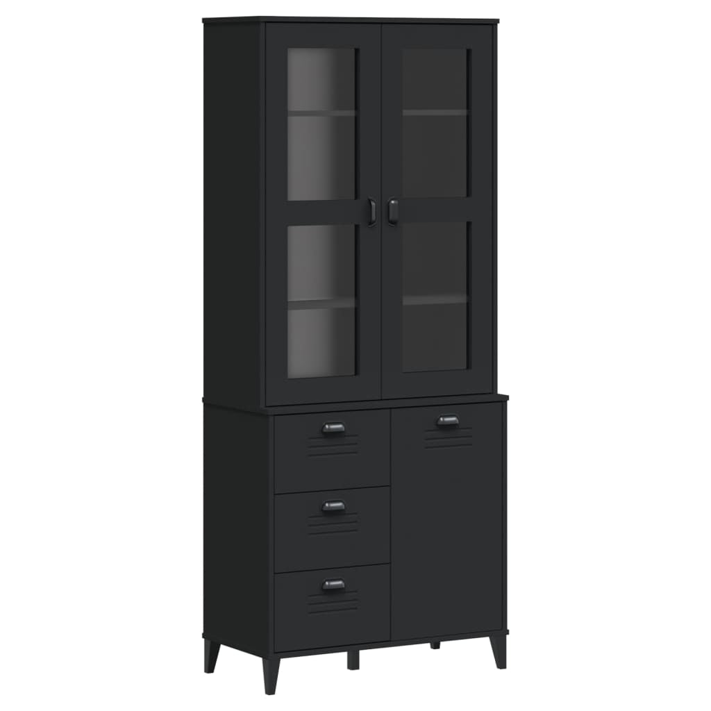 Buffet VIKEN noir 80x40x190 cm bois massif de pin - XIOS