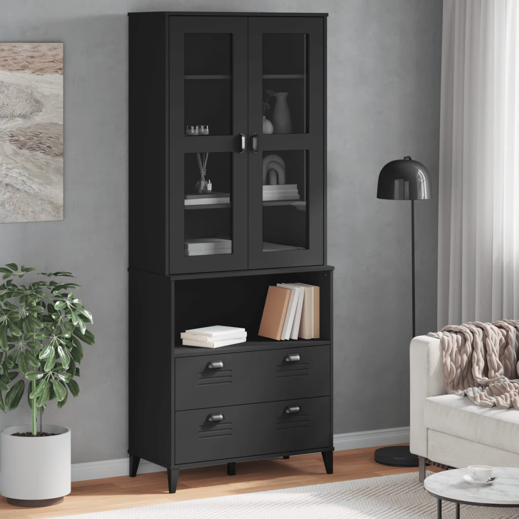 Buffet VIKEN noir 80x40x200 cm bois massif de pin - XIOS