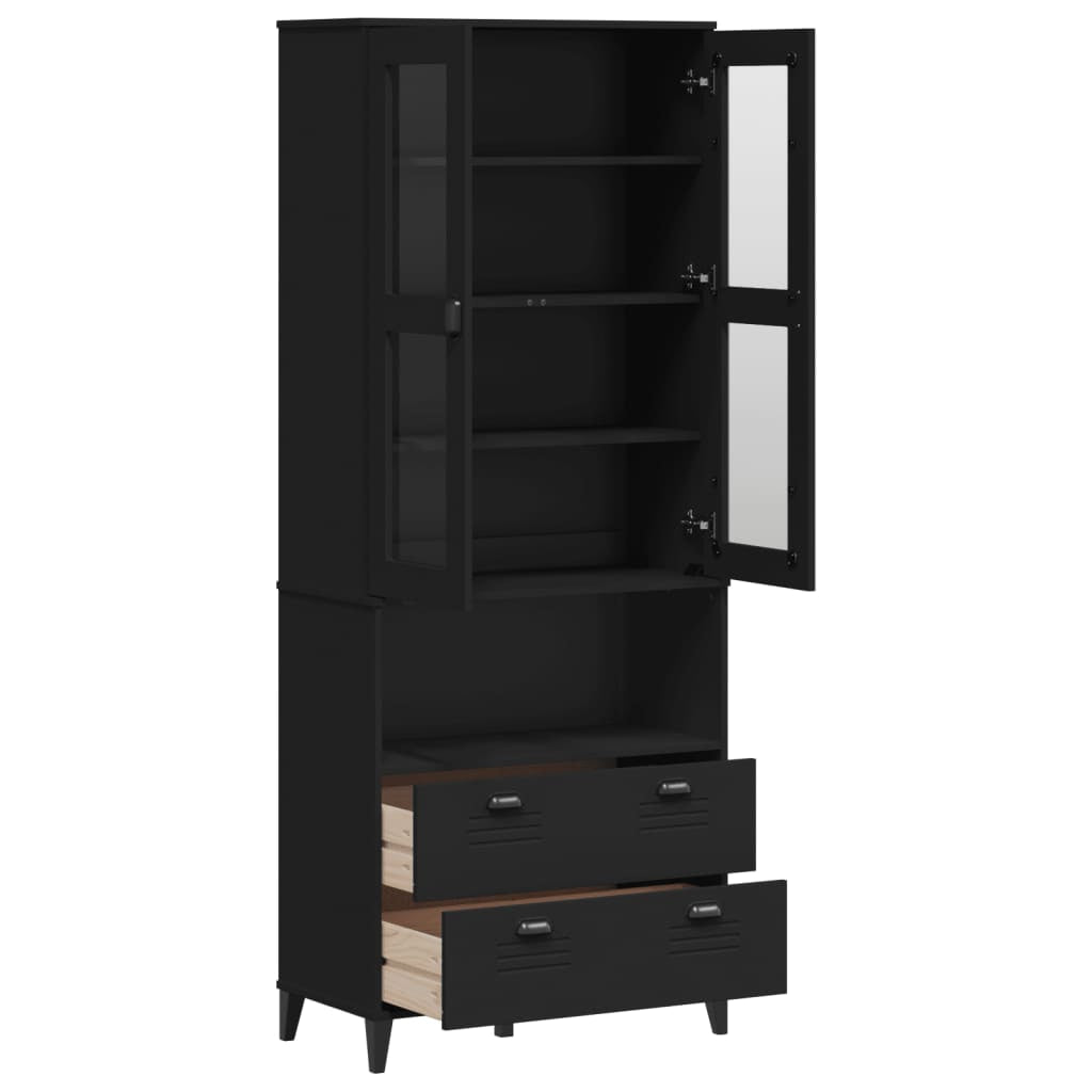 Buffet VIKEN noir 80x40x200 cm bois massif de pin - XIOS
