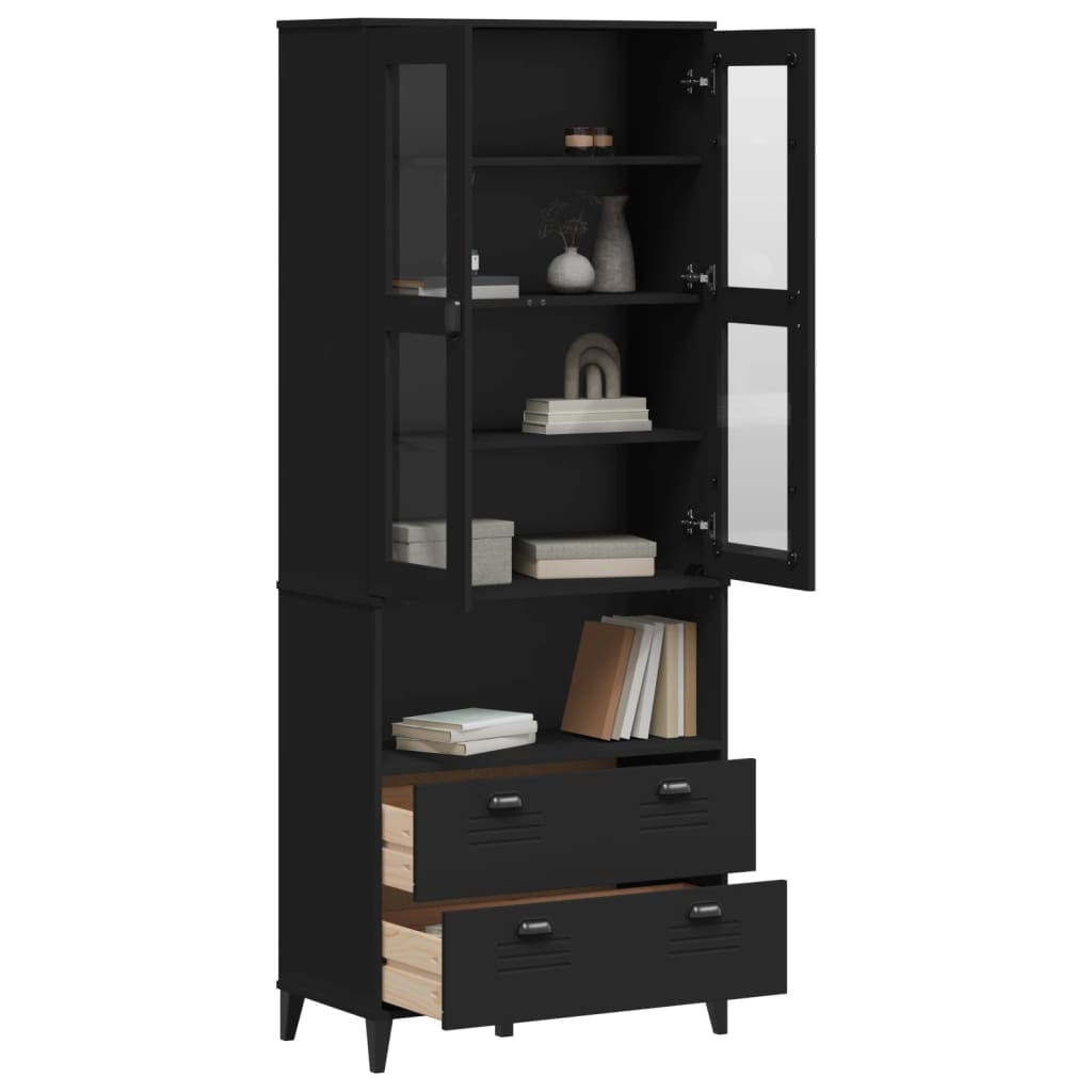 Buffet VIKEN noir 80x40x200 cm bois massif de pin - XIOS
