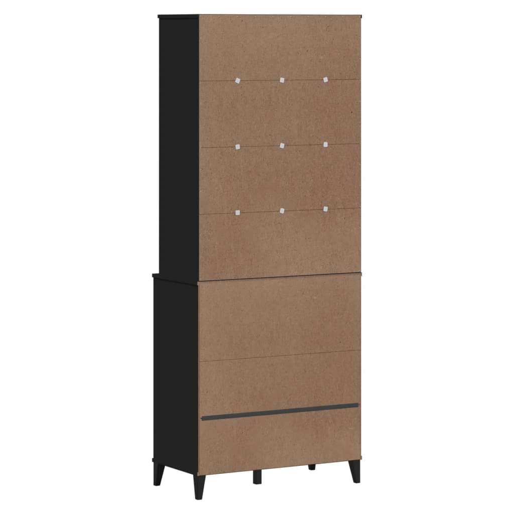 Buffet VIKEN noir 80x40x200 cm bois massif de pin - XIOS