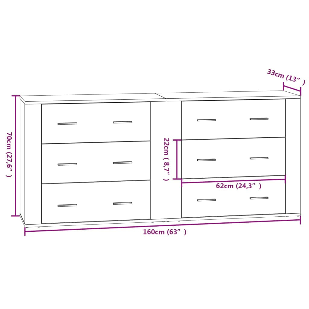Buffets 2 pcs sonoma gris bois d’ingénierie - XIOS