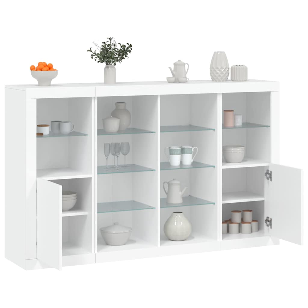 Buffets avec lumières LED 3 pcs blanc bois d’ingénierie - XIOS