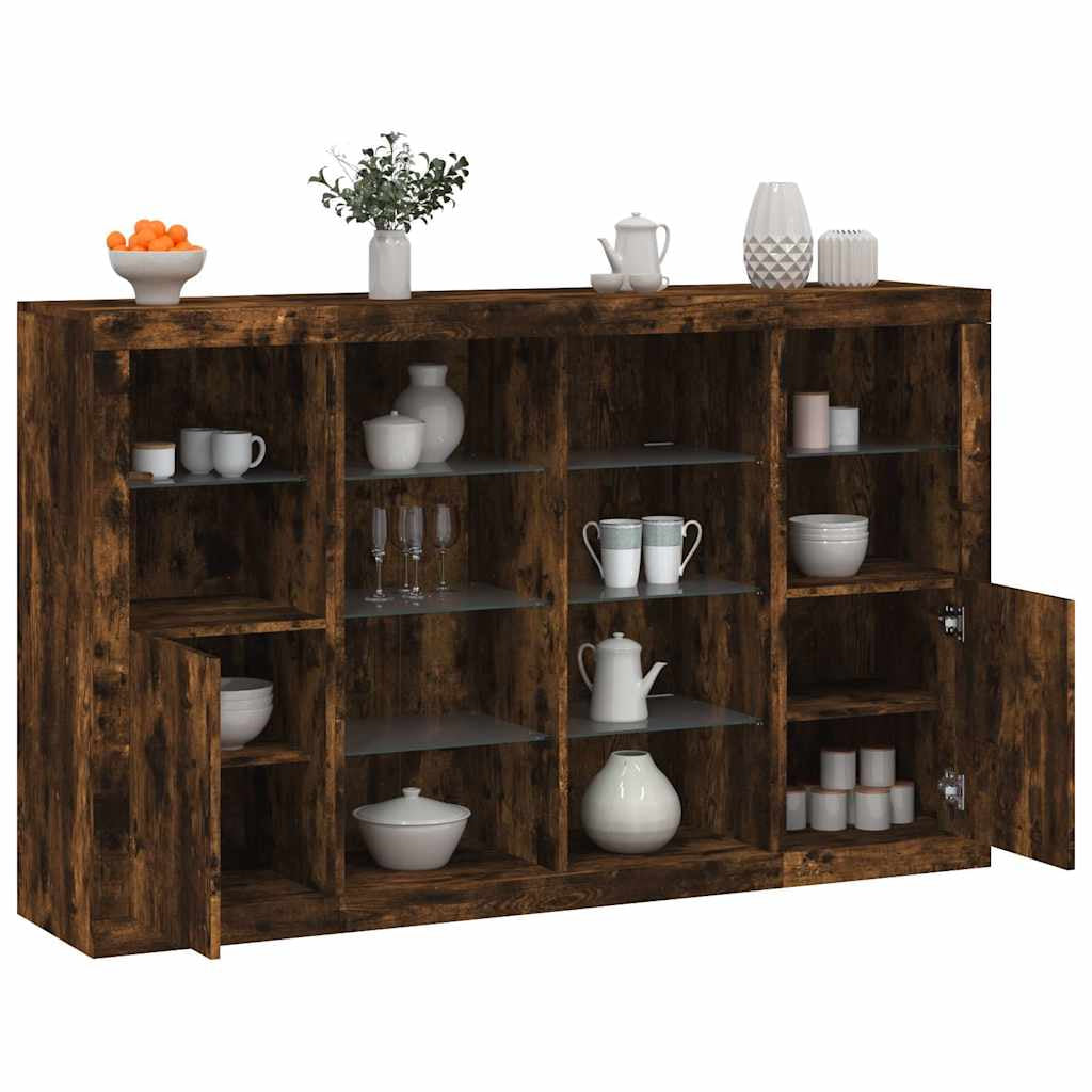 Buffets avec lumières LED 3 pcs chêne fumé bois d’ingénierie - XIOS