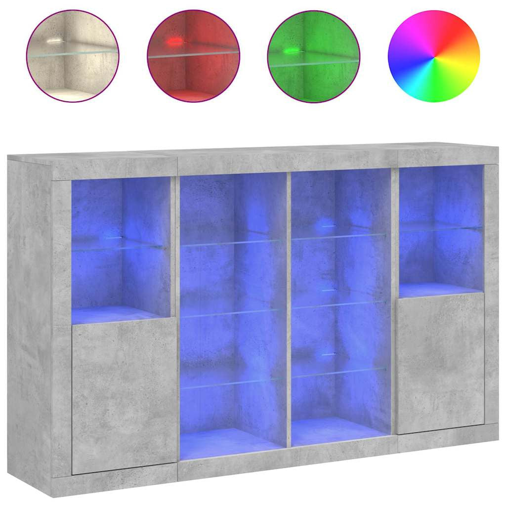 Buffets avec lumières LED 3 pcs gris béton bois d’ingénierie - XIOS