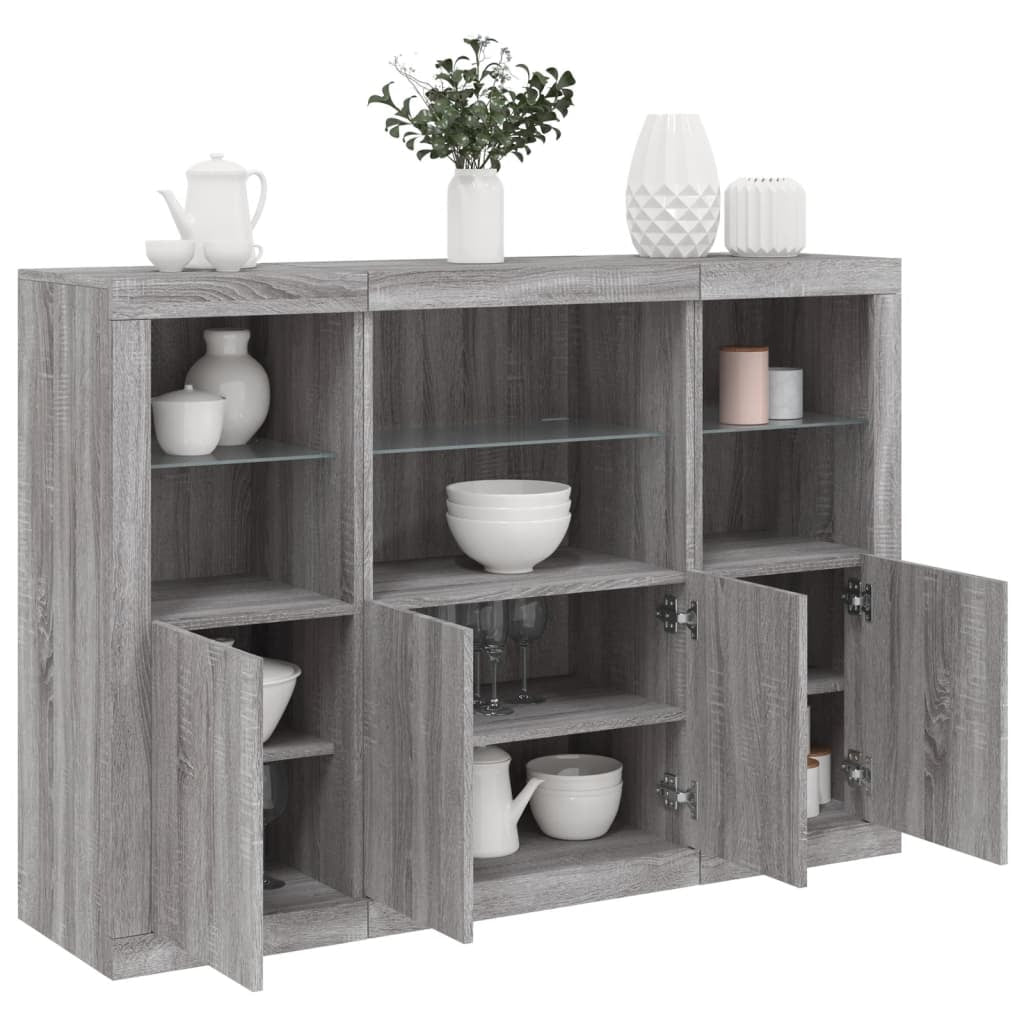 Buffets avec lumières LED 3 pcs sonoma gris bois d’ingénierie - XIOS