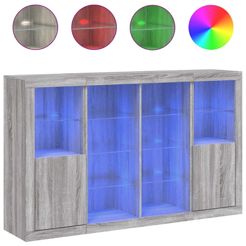 Buffets avec lumières LED 3 pcs sonoma gris bois d’ingénierie - XIOS
