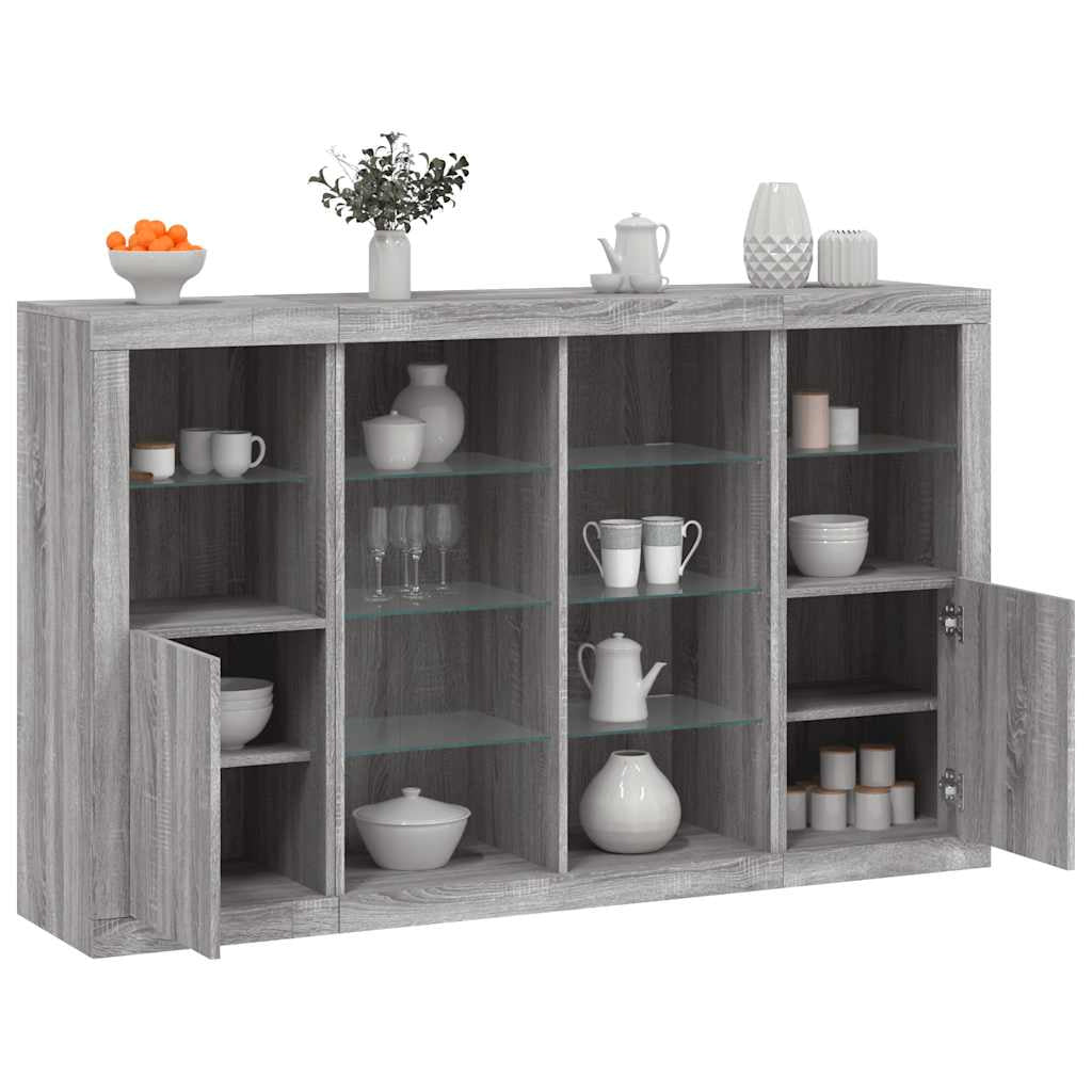 Buffets avec lumières LED 3 pcs sonoma gris bois d’ingénierie - XIOS