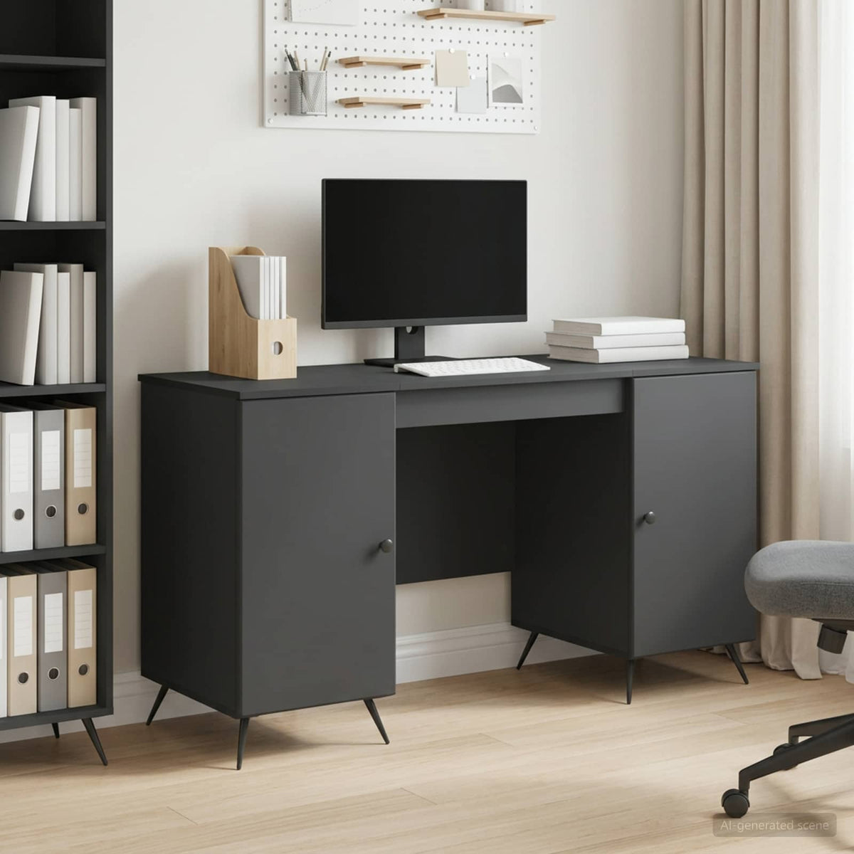 Bureau avec étagère Noir 142,5 x 50 x 75 cm Bois d'ingénierie - XIOS