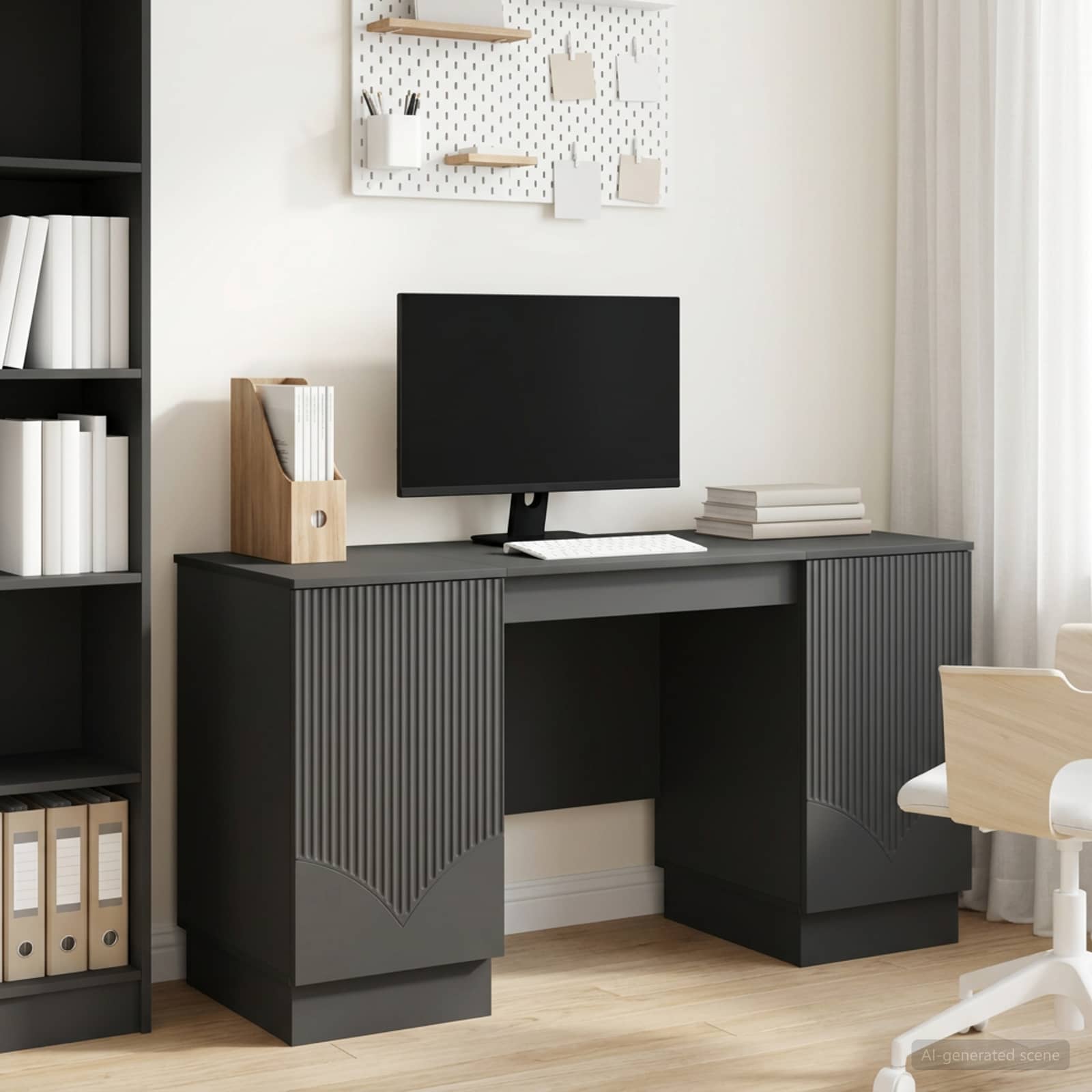 Bureau avec étagère Noir 142,5 x 50 x 75 cm Bois d'ingénierie - XIOS