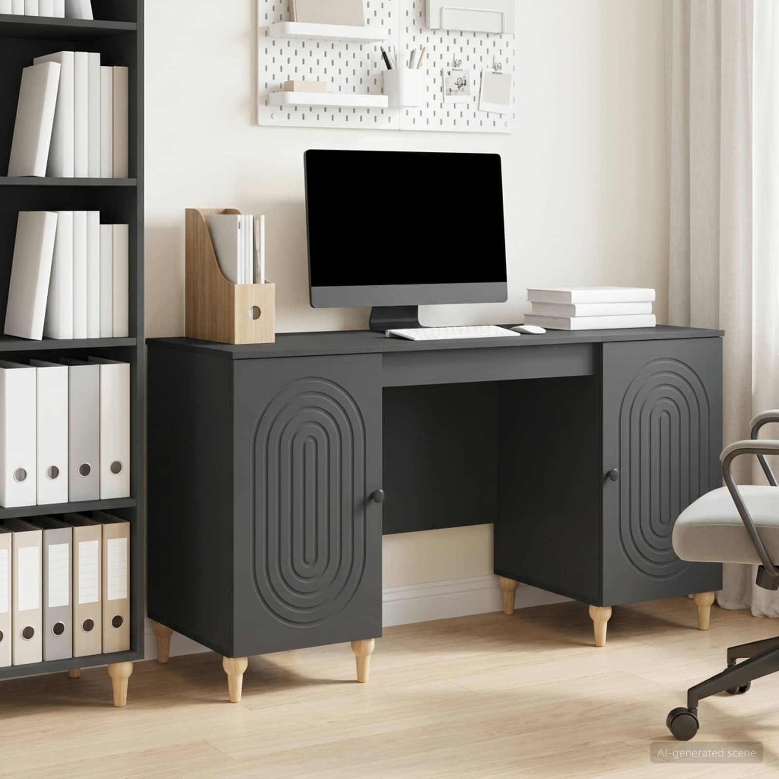 Bureau avec étagère Noir 142,5 x 50 x 75 cm Bois d'ingénierie - XIOS