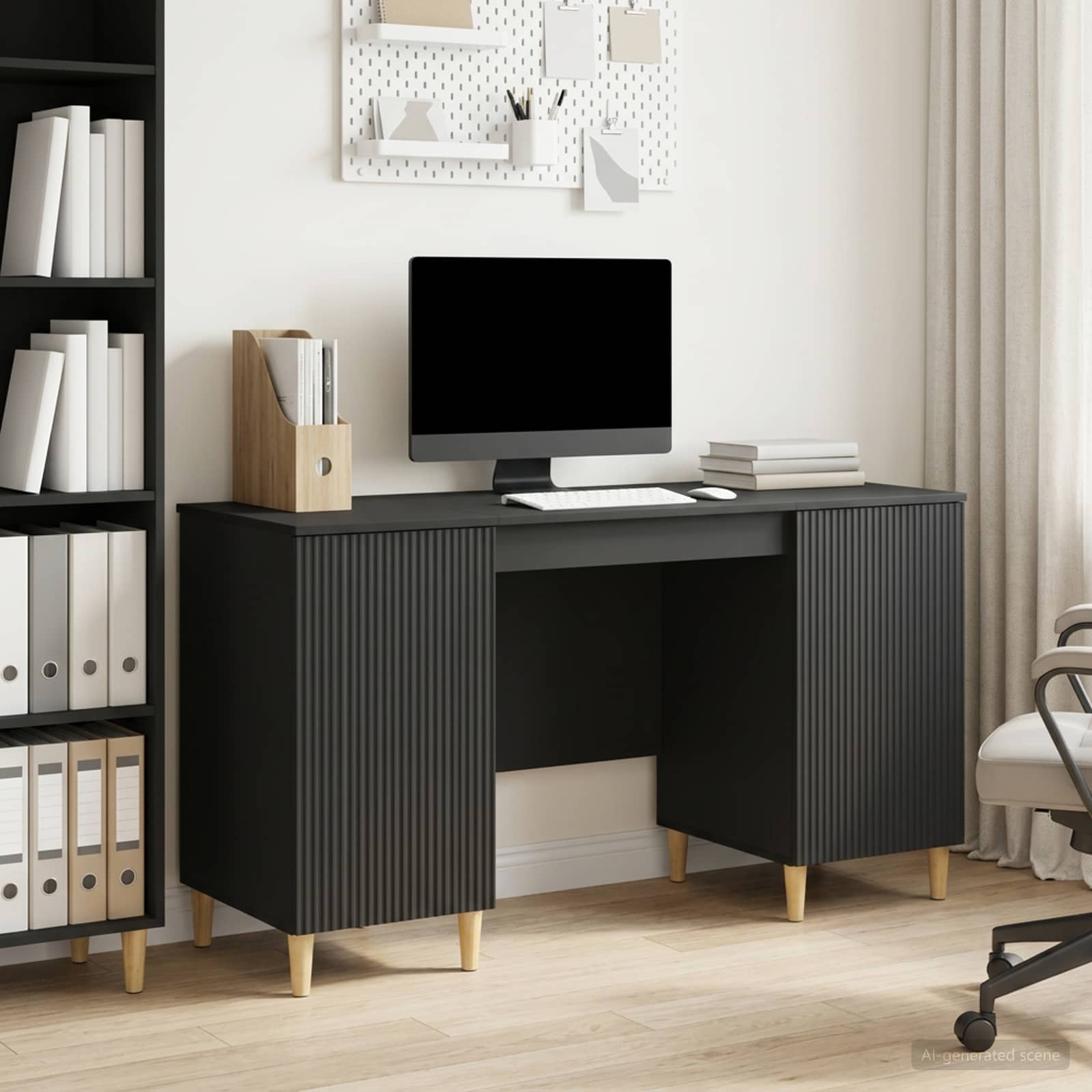 Bureau avec étagère Noir 142,5 x 50 x 75 cm Bois d'ingénierie - XIOS