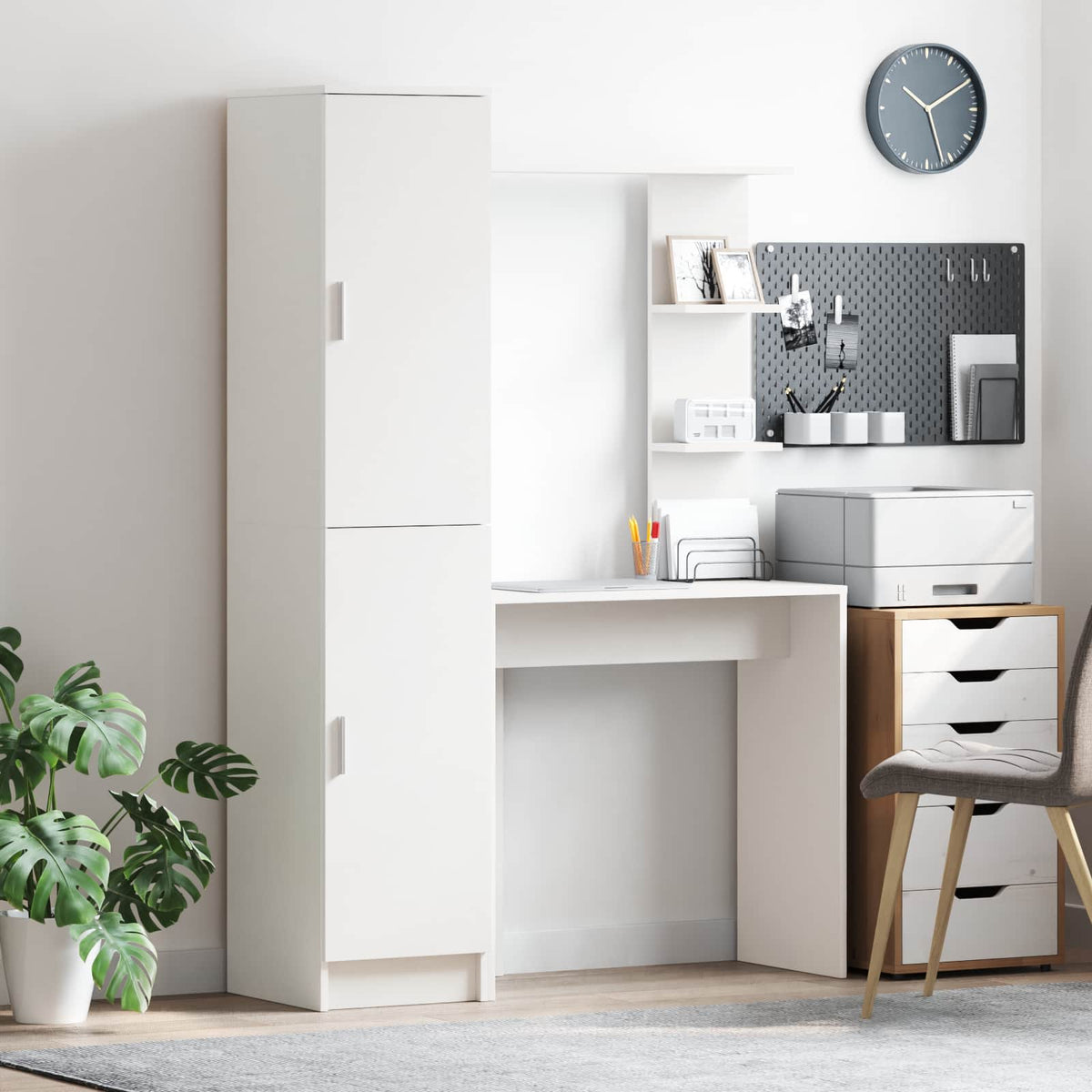 Bureau avec étagère avec stockage avec porte 2 pièces Blanc - XIOS